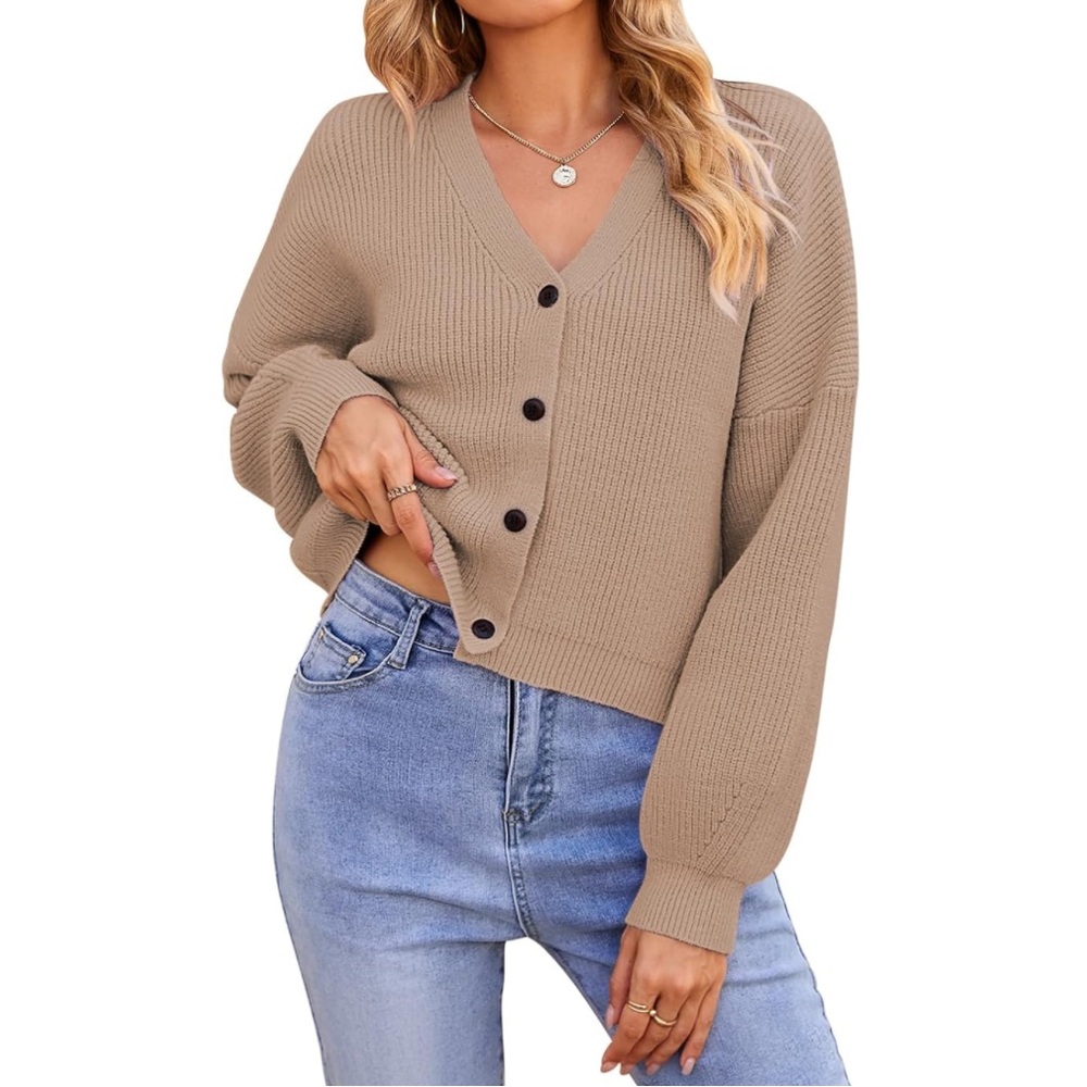 Pink Queen Button Down V Neck Batwing Cropped Cardigan